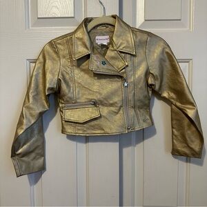 NWOT American Girl Truly Me Gold Motorcycle Moto Jacket - Retired Size Small 7/8